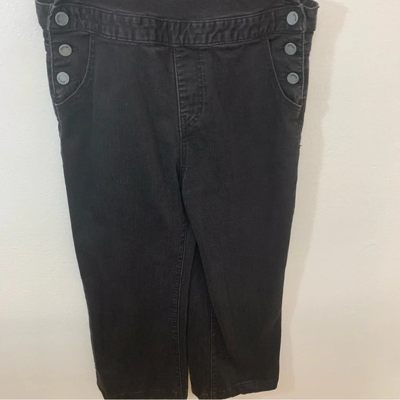 Denim Overalls Woman 28  Black Straight Crop Stretch Pockets  Mid Rise Y2K Retro - Picture 3 of 13